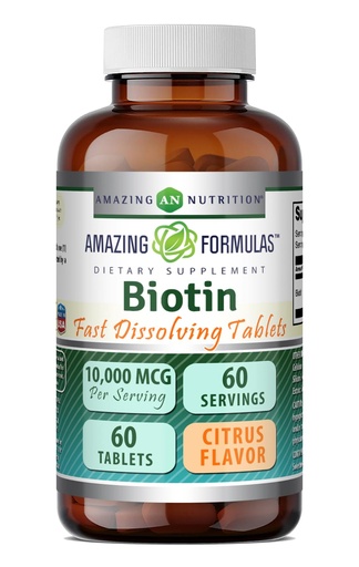 [BRSWGGICB4JREHTJ] Amazing Formulas Biotin 10,000 mcg | Fast Dissolve Tablets | Non-GMO | Gluten Free Supplement | Made in USA (60 Count, Citrus)