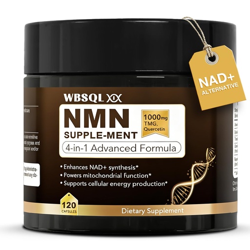 [BRSRYYAQBYFR4H33] NMN Supplements 1000mg Pure Organic – 4-in-1 NMN 1000mg with Resveratrol, NAD+ Alternative & NAD Supplement, Resveratrol Organic, TMG & Quercetin for Cellular Support, 110 Capsules