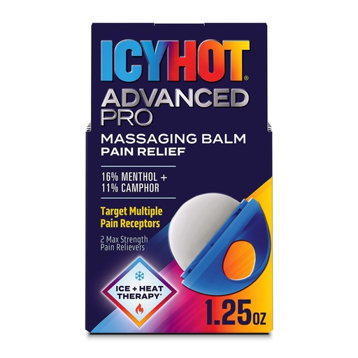 [BRSROAITOYPQIHLF] Icy Hot Advanced PRO Pain Relief Massaging Balm, Fast-Acting Max Strength Pain Relief With Menthol 16% and Camphor 11% for Backaches, Joints, Muscle Strains and Arthritis, Essential Oil Scent, 1.25 oz