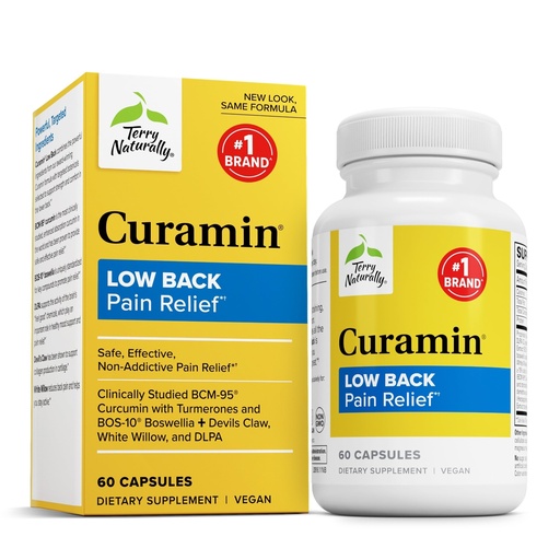 [BRSWKFYHCANAI3I7] Terry Naturally Curamin Low Back Pain Relief - 60 Capsules - with Curcumin, Boswellia & DLPA - Non-GMO, Vegan, Gluten Free - 20 Total Servings