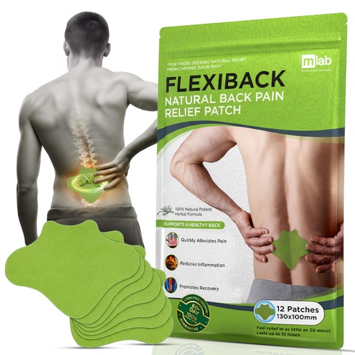 [BRSRECA5AAMA42D6] FlexiBack Warming Herbal Back Pain Patches with 12-Hour Extra Strength & Adhesion - Bone-on-Bone, Spinal Joint Inflammation & Muscle Strain Support - 12 Heat Patches for Lower Back Pain Relief