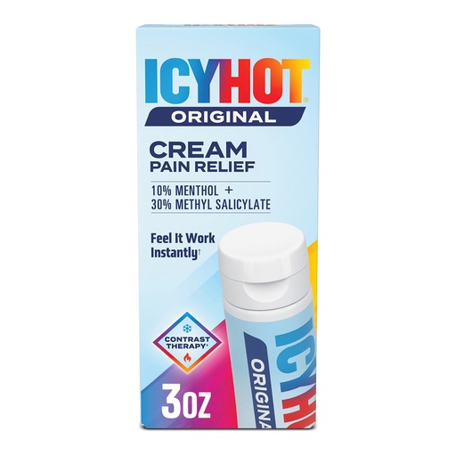 [BRSWYBIBCVYAGEY2] Icy Hot Original Pain Relief Cream, Fast-Acting Pain Relief with Menthol 10% and Methyl Salicylate 30%, Ice and Heat Contrast Therapy for Backaches, Joints, Muscle Strains and Arthritis, 3 oz
