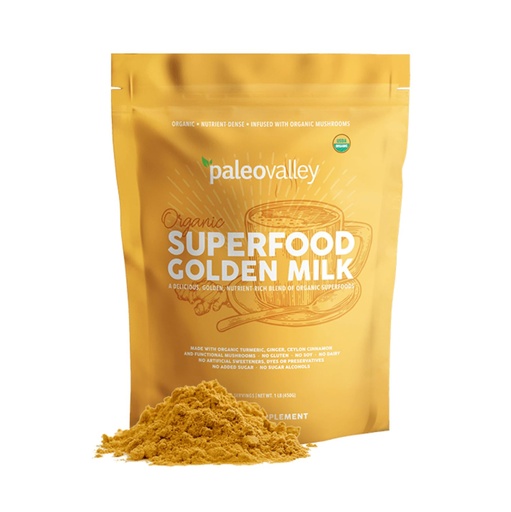 [BRSRMBQHOIPQGDQZ] Paleovalley Organic Superfood Golden Milk - Immune, Focus, Cognitive, Longevity - Turmeric, MCT-Rich Coconut Milk, Functional Mushrooms, 30 Servings