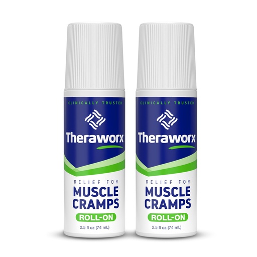 [BRSRAYI2DEIGODL2] Theraworx Relief for Muscle Cramps Roll-On Fast-Acting Muscle Spasm, Leg Soreness with Magnesium Sulfate - 2.5 oz - 2 Count