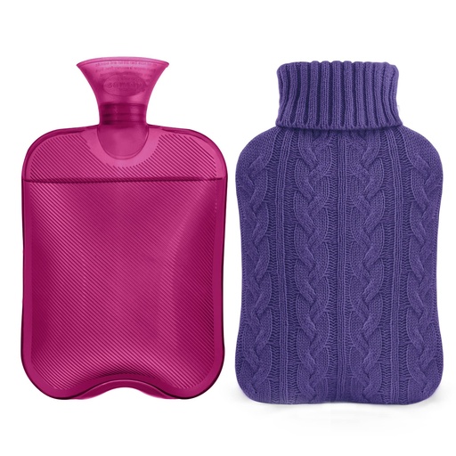 [BRSWYGAKBUJQY2YY] samply Hot Water Bottle with Knitted Cover, 2L Hot Water Bag for Hot and Cold Compress, Hand Feet Warmer, Ideal for Menstrual Cramps, Neck and Shoulder, Purple