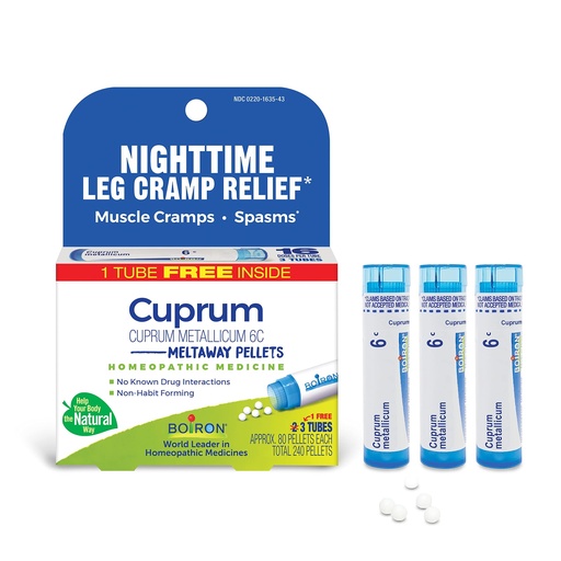 [BRSRM2YBBEHQY3IZ] Boiron Cuprum Metallicum 6C Homeopathic Medicine for Nighttime Leg Cramp Relief, Muscle Cramps, and Spasms - 3 Count (240 Pellets)