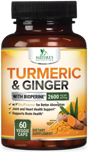 [BRSW2GQQCQGWM3D2] Turmeric Curcumin Supplement - 2000mg Organic Turmeric Per Serving - 95% Curcuminoids, Ginger & BioPerine Black Pepper for Best Absorption - Natural Vegan Joint Support, Bottled in USA - 60 Capsules