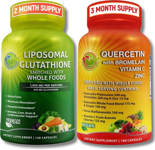 [BRSRMGA5OQCQ2HLD] Liposomale Glutathion 500 mg & quercetine met bromelaïne, zink en vitamine C Antioxidant & Immuun Support Bundel met biologische Whole Food Blends Vegan, Non-GMO Respiratory Health Formula