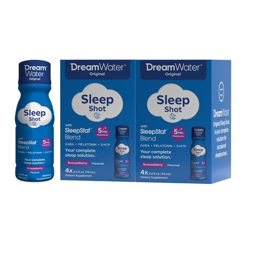 [BRSREFQ3AAHAM3YZ] Dream Water Sleep Aid Supplement Drink, Melatonin 5mg, GABA, 5-HTP, Zero Sugar, Natural Flavors, No Added Colors, 2.5 oz Liquid Sleep Shots, Snoozeberry, 8-Count