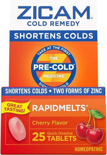 [BRSWGHT5PJYAI2Q2] Zicam Cold Remedy Zinc RapidMelts, Cherry Flavor, Homeopathic, Cold Shortening Medicine, Shortens Cold Duration, 25 Count (Pack of 2)