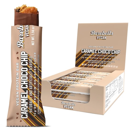 [BRSREZABOQPQO3TB] Barebells Vegan Protein Bars Caramel Choco Chip, Plant Based with High Protein - Chocolate Protein Bars - Perfect on The Go Protein Snack & Breakfast Bars 12 Count (Pack of 1)