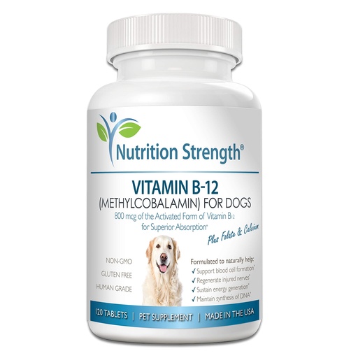 [BRSWGAD5O54B43LU] Vitamin B12 for Dogs Plus Folate & Calcium, Support the Nervous System & Blood Cell Formation, Help Sustain Cellular Energy Generation & Maintain DNA Synthesis, 120 Chewable Tablets