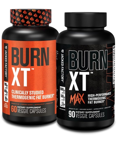 [BRSRAY3ROANRE33U] Jacked Factory Burn-XT Clinically Studied Fat Burner & Weight Loss Supplement (60 Capsules) & Burn XT Max High Performance Fat Burner (90 Capsules)