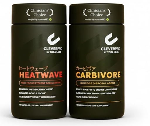 [BRSRGAQQOUCBMHTG] CLEVERPRO Carbivore & Heatwave Bundle - Supports Carbohydrate Metabolism, Thermogenesis, Fat Conversion, Mood & Focus