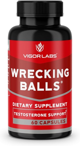 [BRSWIYICBIJW2HD4] Vigor Labs Wrecking Balls (60 kapsula), zure gorputzak hormona esentzialen ekoizpen naturala onartzen du Fuller Drive, Male Vitality eta Stamina areagotuei laguntzeko. (Estatu Batuetan egina)