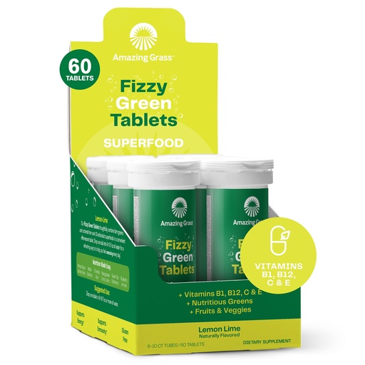 [BRSRGYA6BYPGCE33] Amazing Grass Effervescent Tablets: Green Superfood Water Flavoring Tablet with Antioxidants & Alkalizing Greens, Lemon Lime, 60 Count (Pack of 6)
