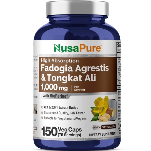 [BRSRAHTYCQHGK33D] NusaPure Fadogia Agrestis, 600 mg, 150 Veggie Capsules (Non-GMO, Vegan)