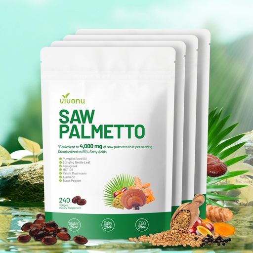 [BRSREGQBBUCQ43LV] VivoNu Saw Palmetto Capsules Extract 8 in 1, Pumpkin Seed Oil - Supports Prostate Health, Relieves Urination Issues, Supports Hair Growth, DHT Blocker 240 Softgels