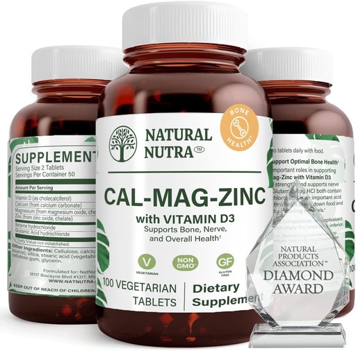 [BRSWIBQADJ7W2EQZ] Natural Nutra Calcium Magnesium Zinc (Cal-Mag Zinc) Supplement with Vitamin D3 for Bone Strength, Helps Improve Digestion, Health Gluten Free and Sugar Free, Essential Mineral Complex (100 Count)
