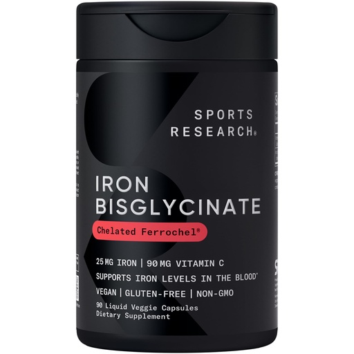 [BRSRGBQ6CJ4GGAL2] Sports Research® Iron with Vitamin C - High Absorption Iron with Vitamin C - Gentle on Stomach Iron Supplement, Non-GMO - Vegan · Gluten Free, 90 Liquid Veggie Capsules