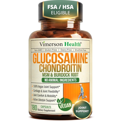 [BRSREZLQBUPRYD3H] Vegan Glucosamine Chondroitin MSM – Joint Supplements for Men and Women with Glucosamine Sulfate 1500 mg – Joint Health Supplement for Cartilage, Mobility & Joint Support – 180 Capsules