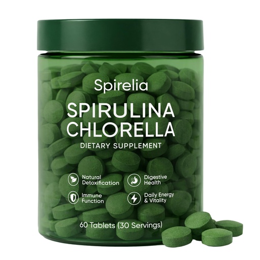 [BRSRGAD4OEBAYCL7] Spirelia Spirulina & Chlorella Tablets, Plant-Based Complex with Protein & Nutrients, Non-GMO, Gluten-Free, 60 Tablets (30-Day Supply)