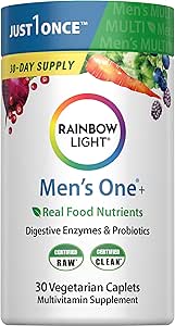 [BRSWGFL3PIMBMDIY] Rainbow Light Multivitamin for Men, Vitamin C, D & Zinc, Probiotics, Men's One Multivitamin Provides High Potency Immune Support, Non-GMO, Vegetarian, 30 Tablets