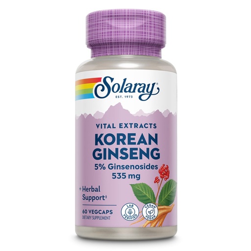 [BRSWIYTYO4HGIC3A] SOLARAY Korean Ginseng Root Extract - Herbal Support for Occasional Stress, Energy, and Physical Endurance - 5% Ginsenosides - Vegan, Lab Verified - 60 Servings, 60 VegCaps