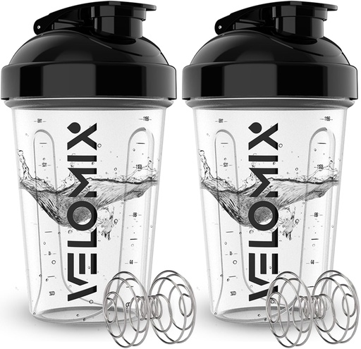 [BRSRACYPOQDRQHT5] VELOMIX -2 Pack- 20 oz Protein Shaker Bottles for Protein Mixes - 2x Wire Whisk | Leak Proof Shaker Cups for Protein Shakes and Pre Workout | Protein Shaker Bottle Pack (Clear Prime)