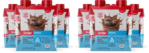 [BRSRGBT7DECBYH32] SlimFast Meal Replacement Shake, Original Rich Chocolate Royale, No Added Sugar, Meal Replacement Shakes, 10g Ready to Drink Protein, 5g Fiber, 25 Vitamins and Minerals, 11 Fl. Oz, 12 Count
