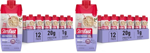 [BRSRGGQKDMNWKCYU] SlimFast Protein Shake,Vanilla- 20g Protein,Meal Replacement Shake Ready to Drink,High-Protein with Low Carb and Low Sugar,24 Vitamins and Minerals,(Packaging May Vary),(Pack of 24)