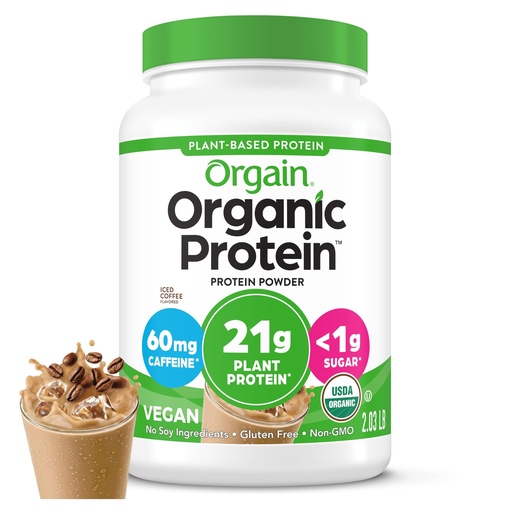 [BRSRYYA6AB6BUEIU] Orgain Organic Vegan Protein Powder, Iced Coffee - 21g Plant Protein, 60mg of Caffeine, Low Net Carb, No Lactose Ingredients, No Added Sugar, Non-GMO, for Shakes & Smoothies, 2.03 lb (Pack of 12)