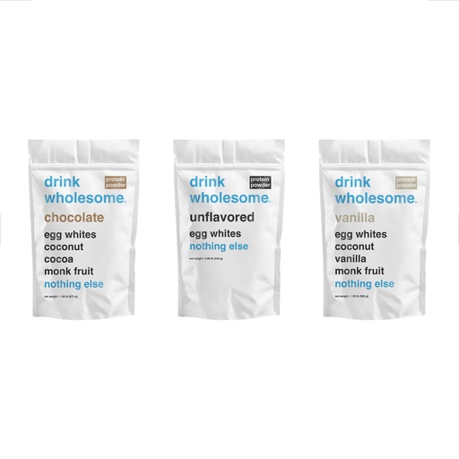 [BRSRGGQ2DN5GGHL4] drink wholesome Chocolate, Unflavored, and Vanilla Egg White Protein Powder Bundle
