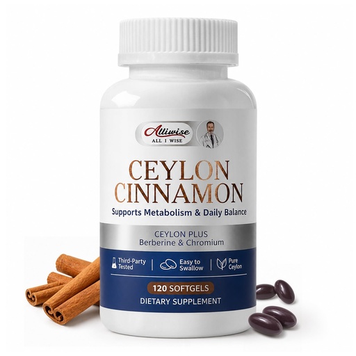 [BRSRGAA5CUIQG3D5] Alliwise Ceylon Cinnamon Supplement with Berberine & Chromium, True Cinnamon Softgels for Metabolism & Energy Support, Third Party Tested,Non-GMO, Gluten Free, 120 Count