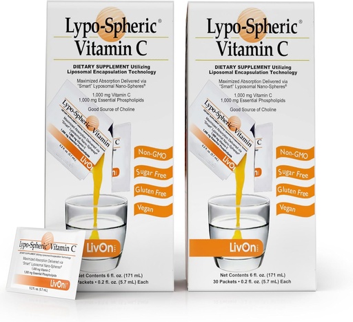 [BRSWI2TQAYIAGHDI] LivOn Laboratories Lypo-Spheric Vitamin C - 1.000 mg Vitamin C & 1.000 mg Essential Phospholipids Per Packet – Liposome Encapsated for I improve Abpole – NonG-MO(2,60 Packets)