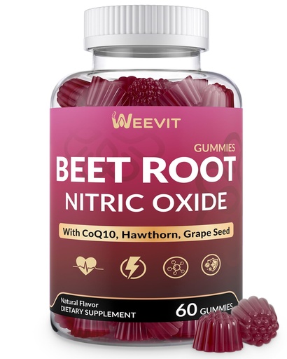 [BRSRGAIYOAPGM3Y3] WEEVIT Beet Root Gummies, Nitric Oxide Booster with CoQ10, Grape Seed, Hawthorn,Hibiscus for Men, Women | Beet Chews Supplement, Non-GMO, Vegan