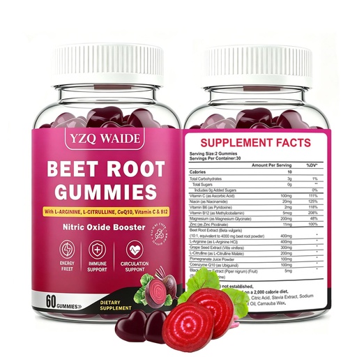 [BRSRGAIPBMCAAAD5] Beet Root Gummies, Nitric Oxide Booster Supplements with Beetroot, COQ10, L-Citrulline & L-Arginine Muscle & for Endurance, Performance- Sugar Free, Non-GMO, Cherry Flavor, 60 Count