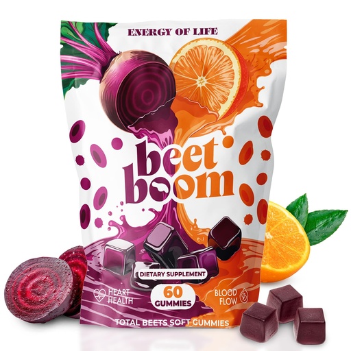 [BRSREZQYOJ5WEFLO] Orange & Beet Root Gummies – Nitric Oxide Booster for Energy & Circulation – Heart Health Beets Chews with Orange – Vegan Beetroot Supplement for Cardiovascular Support – Tasty Power Beet Chews