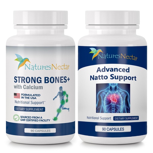 [BRSREGIZBAFROGQV] Nature's Nectar Cardiovascular & Bone Health Bundle – Organic Nattokinase for Circulation + Bone & Joint Support Supplement with Calcium, Vitamin D (90 Capsules Each)