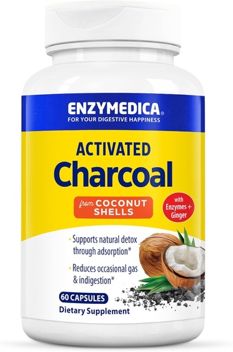 [BRSWKYQ7OIEBCDLI] Enzymedica, Activated Charcoal, Reduces Occasional Gas, Bloating & Indigestion, Supports Natural Detox, 60 Count
