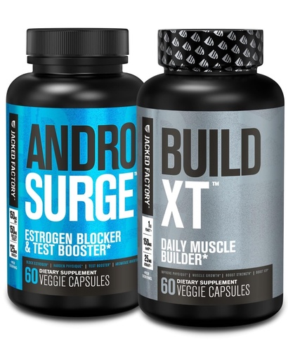 [BRSRAYIBDEBWCFYU] Jacked Factory Androsurge Estrogen Blocker & Testosterone Booster for Men (60 Capsules) & Build-XT Daily Muscle Builder & Performance Enhancer (60 Capsules)