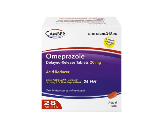 [BRSRAAT2AB4AOFLJ] Camber Omeprazole 20mg Delayed-Release Tablets, Heartburn and Acid Reducer Reflux Medicine 28 Tablets