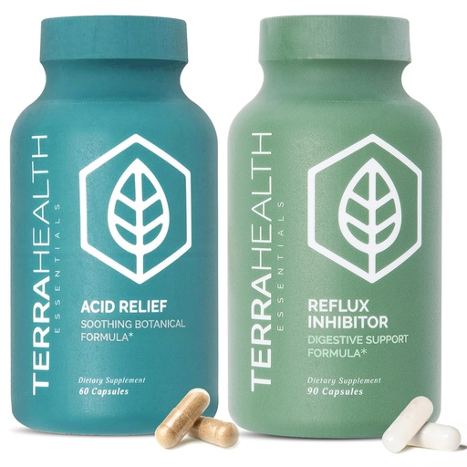 [BRSRGAAFA4PG2YD2] Terra Health Essentials Acid Balance & Digestive Support Bundle - Plant Based Acid Relief Supplement with Slippery Elm, DGL Licorice - Reflux Inhibitor Digestive Support with Pepsin, Betaine HCL