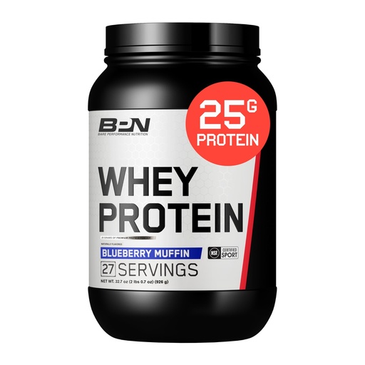 [BRSWGCQ2A57GGD3H] BARE PERFORMANCE NUTRITION, BPN Whey Protein + Casein Protein Powder Blend, Blueberry Muffin, 25g Protein per Serving Supports Lean Muscle Recovery, 27 Servings, Third Party Tested