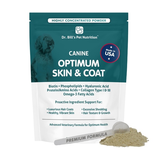 [BRSWGZ37CMGQODLA] Dr. Bill's Canine Optimum Skin & Coat – Reduces Shedding, Itching, Dry Skin – Allergy Relief for Healthy Fur - Omega 3, Collagen, Biotin & Hyaluronic Acid – 340g Vet-Recommended Dog Supplement