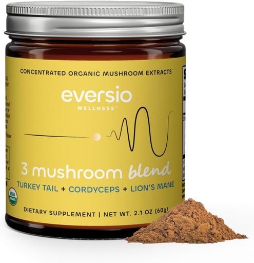 [BRSRMGINC4BWKADV] 3 Mushroom Blend - Awaken Blend 60 Servings (60g) Mushroom Powder Blend for Mushroom Coffee or Smoothies - Lions Mane, Turkey Tail, and Cordyceps - >32% Beta-D-Glucans!