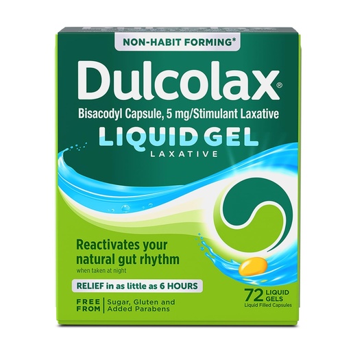 [BRSREBICBN7QICT2] Dulcolax Stimulant Laxative Liquid Gels, Predictable & Effective Constipation Relief, Relieves Constipation Related Symptoms, Bisacodyl 5 mg, No Added Parabens, Gluten-Free & Sugar-Free, 72-Count