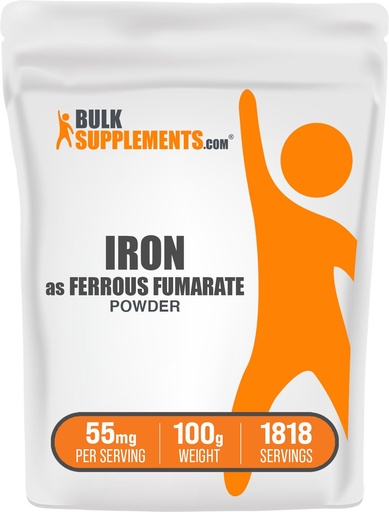 [BRSWGZYBOICRMDYY] BulkSupplements.com Ferrous Fumarate Powder - Essential Mineral, Iron Supplement for Men and Women - Gluten Free, 55mg per Serving, 100g (3.5 oz) (Pack of 1)