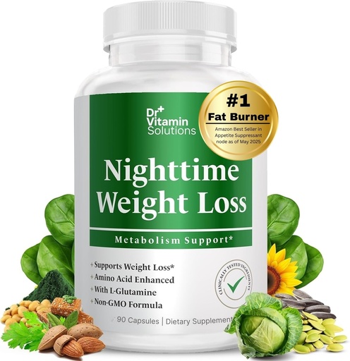 [BRSRGBI2AAMAAD34] Nighttime Fat Burner for Women & Men, Appetite Suppressant, Weight Loss & Metabolism Support, Caffeine-Free, L-Arginine & L-Glutamine, Sleep & Recovery, 90 Capsules