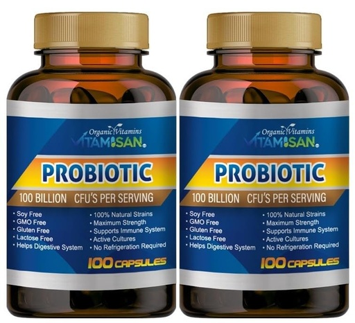 [BRSRAAYZOB5GMC3Z] Probiotic, 2 Pack,100 Billion CFUs, 200 Capsules.